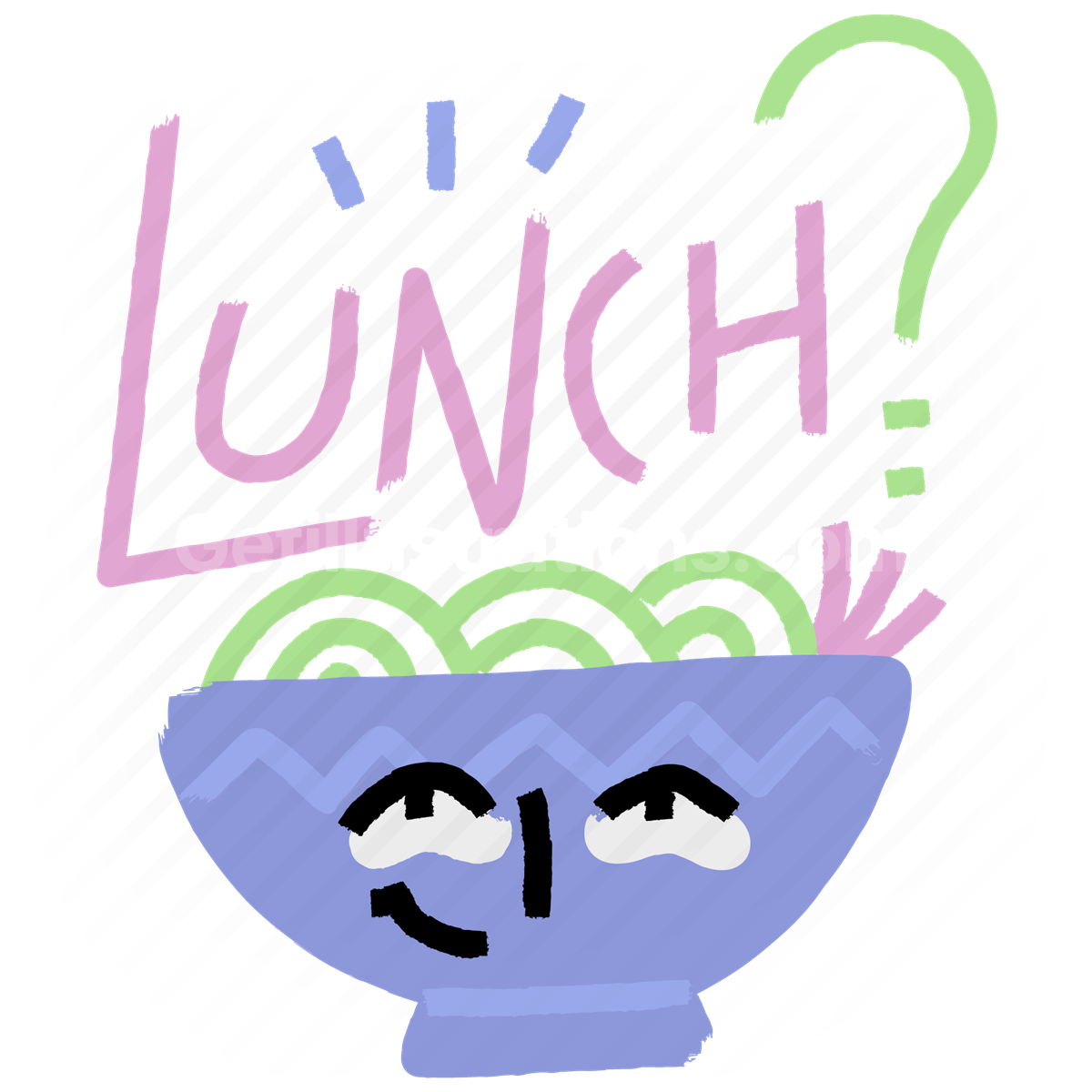 lunch, bowl, meal, sticker, character, invitation